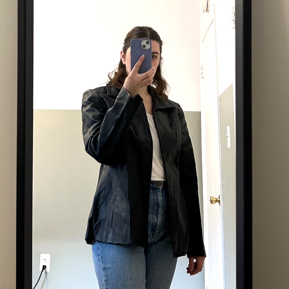 Black leather jacket blazer Genuine leather / vintage